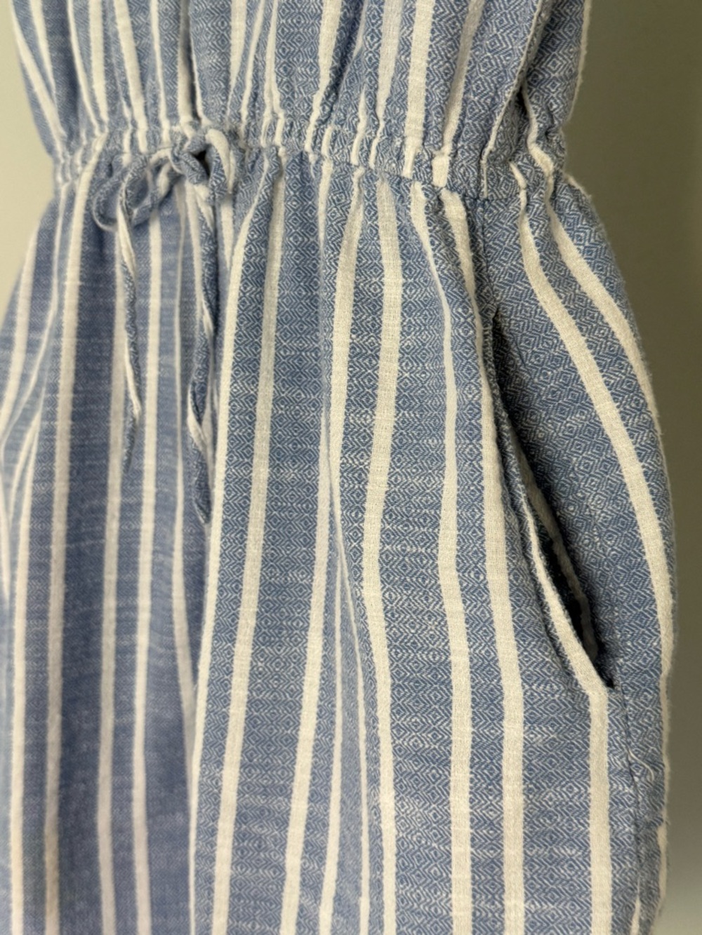Blue White Button-up Swim Cover-up Dress 100% Cotton Collared Pockets Large Prep - Picture 7 of 13